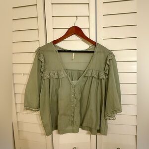 Free People Olive Ruffle Blouse